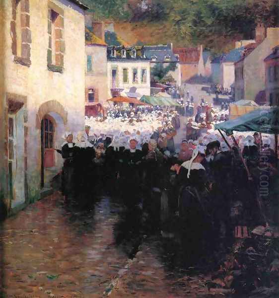 Brittany Peasants Market Day in Pont Aven Oil Painting by Frank C. Penfold