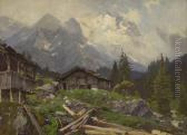 Bergbauernhof Im Berner Oberland. Oil Painting by Georg Macco