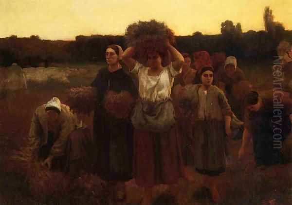 Breton Women Harvesting Oil Painting by Frank C. Penfold