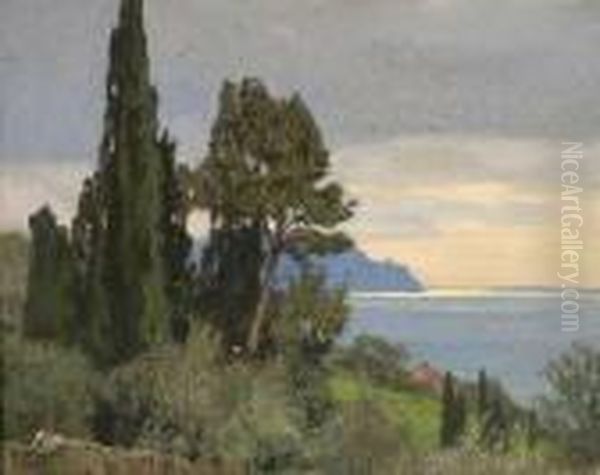 Zypressen Bei Nervi. Oil Painting by Georg Macco