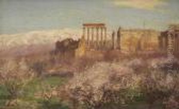 Baalbek - Blick Auf Die Ruine Des Jupitertempels. Oil Painting by Georg Macco