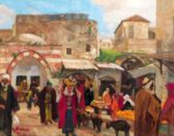 Markt Vor Dem Damascustor Oil Painting by Georg Macco