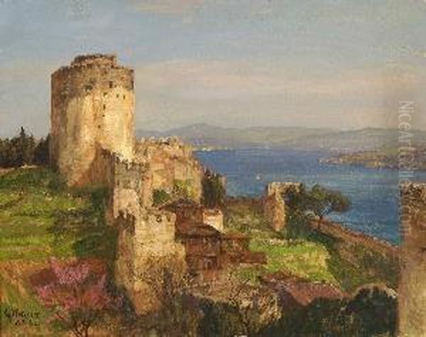 Blick Auf Die Festung Rumeli
 Hisari Am Bosporus. Oil Painting by Georg Macco