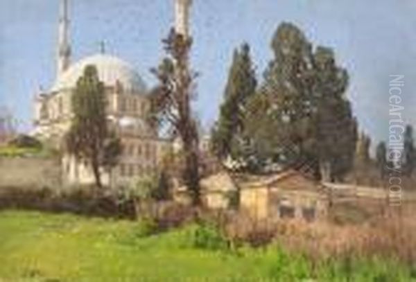 Blick Auf Die Eyup-sultan-moschee
 In Istanbul. Oil Painting by Georg Macco