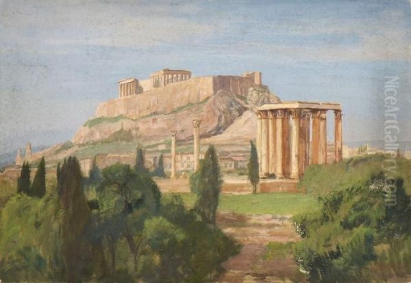 Athen - Blick Auf Die
 Akropolis. Oil Painting by Georg Macco