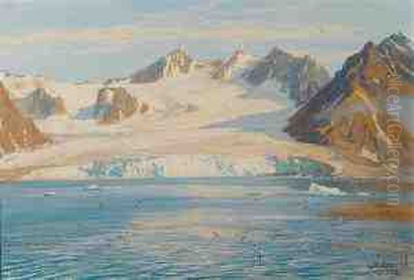 Glacier Scene On The Island Of Spitsbergen In The Arctic Ocean Oil Painting by Georg Macco