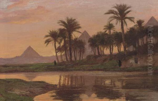 The Great Pyramids Of Giza Oil Painting by Georg Macco