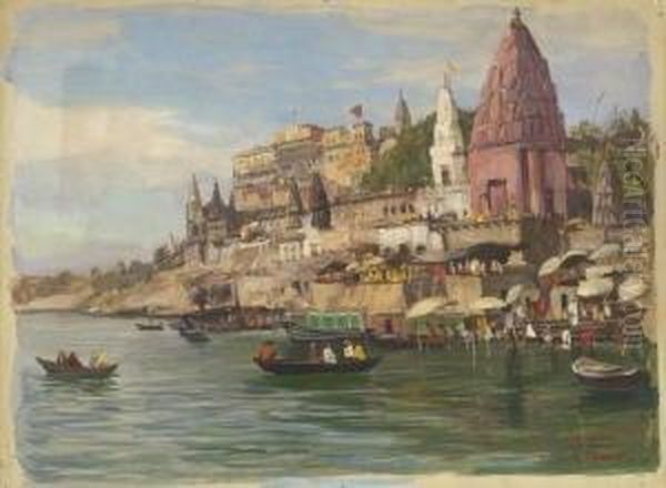 Ansicht Von Benares Am
 Ganges. Oil Painting by Georg Macco