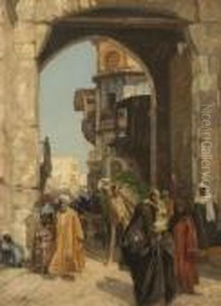 Strasenszene In Kairo. Oil Painting by Georg Macco