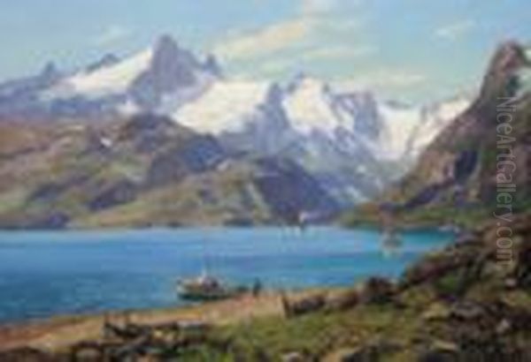 Fjord Im Sonnenlicht Oil Painting by Georg Macco