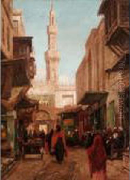 A North African Street Scene Oil Painting by Georg Macco