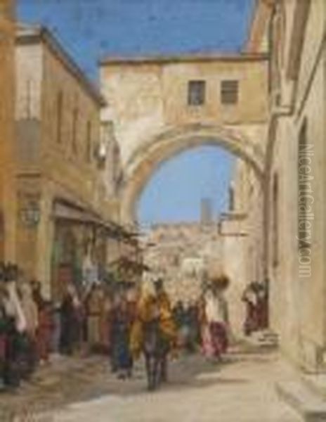 Jerusalem - Via Dolorosa. Oil Painting by Georg Macco