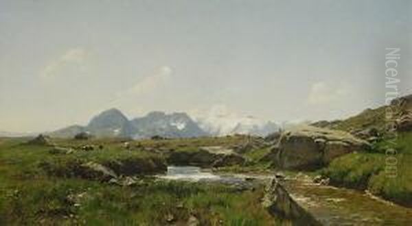 Alm Im Hochgebirge. Oil Painting by Georg Macco