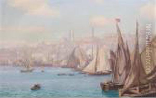 View Of Constantinople From The Bosphorus Oil Painting by Georg Macco