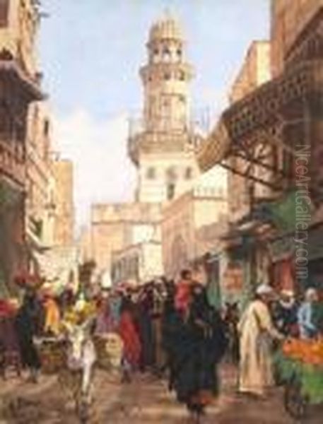 Strasenszene In Kairo. Oil Painting by Georg Macco