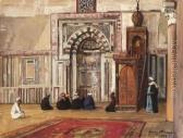 Glaubige Beim Gebet In Einer
 Kairoer Moschee. Oil Painting by Georg Macco