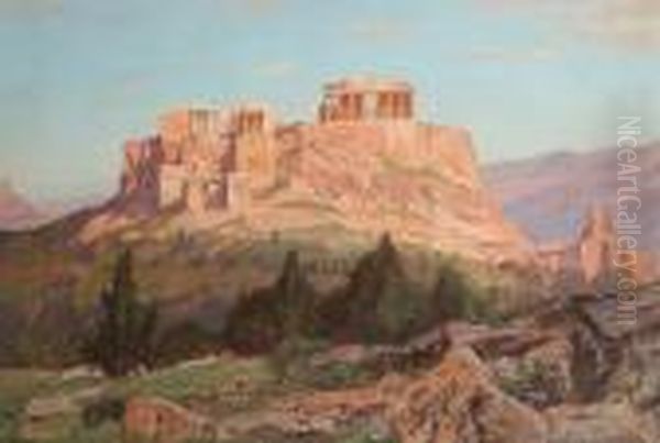 A View Of The Acropolis Oil Painting by Georg Macco