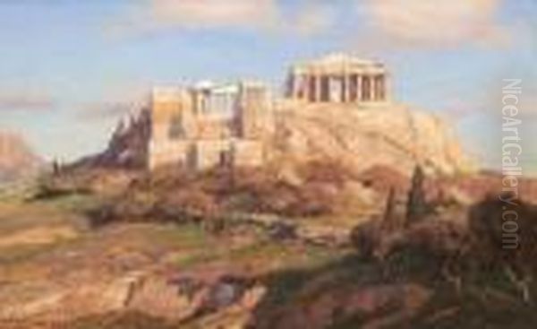 Blick Auf Die Akropolis In
 Athen. Oil Painting by Georg Macco