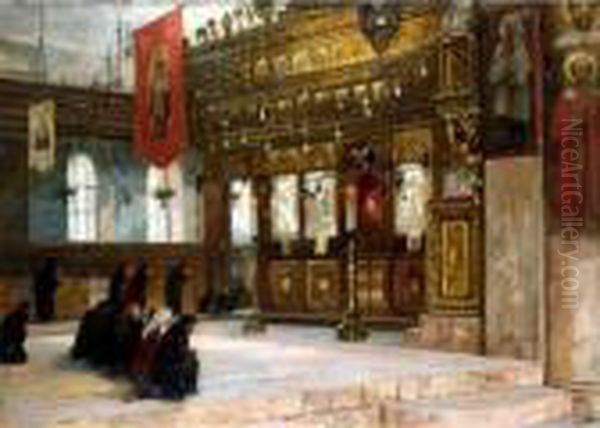 Eastern Orthodox Church Interior Oil Painting by Georg Macco