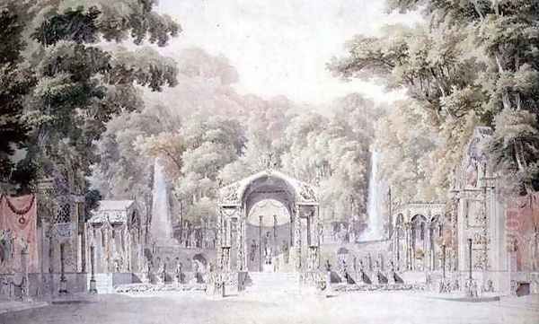 Design for a Stage Set with a Temple of Venus in a Wooded Garden for Gretrys Anacreon, 1792 Oil Painting by Charles Percier