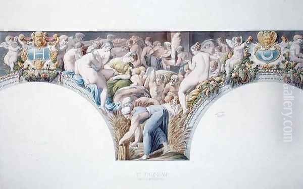 Ms 1014 Frieze from the ballroom at Fontainebleau, plate from an album Oil Painting by Charles Percier