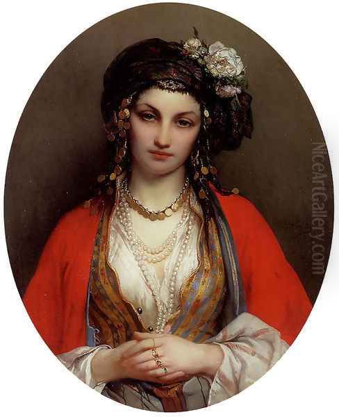 An Oriental Beauty Oil Painting by Jean-Francois Portaels