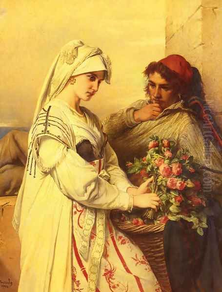 The Rose Vendor Oil Painting by Jean-Francois Portaels