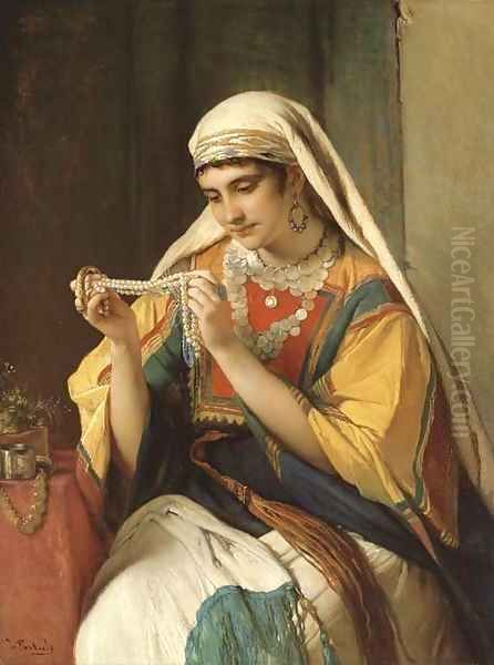 The pearl necklace Oil Painting by Jean-Francois Portaels