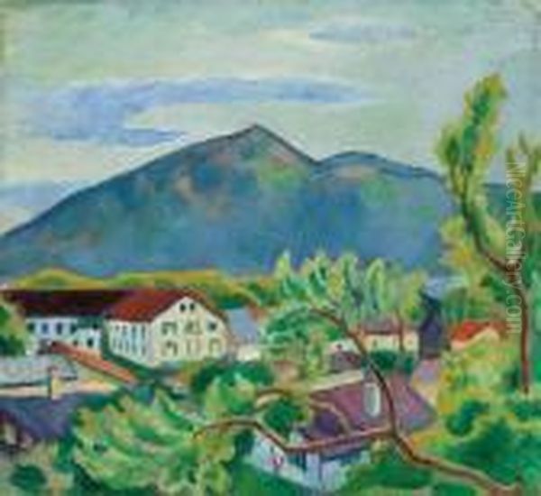 Fruhlingslandschaft In Tegernsee Oil Painting by August Macke