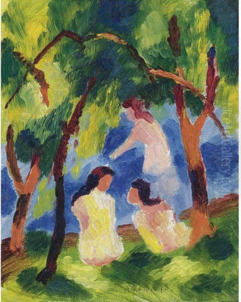 Badende Madchen (girls Bathing) Oil Painting by August Macke