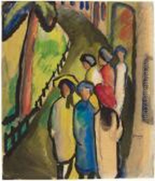 Madchen Amabend Oil Painting by August Macke