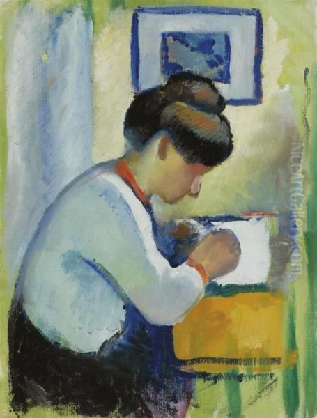 Schreibende Frau Oil Painting by August Macke