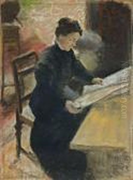 Portrat Sofie Gerhardt, Zeitung Lesend (lesende Frau) Oil Painting by August Macke