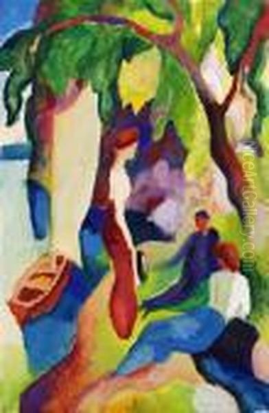 Frauen Am See Oil Painting by August Macke