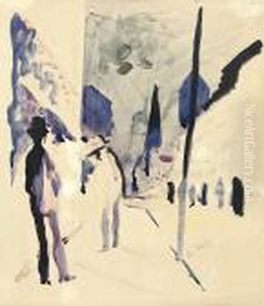 Strasse Am Abend Oil Painting by August Macke