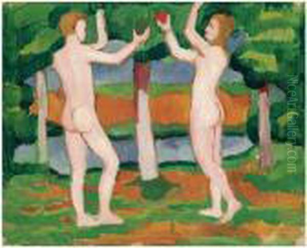 Adam Und Eva (adam And Eve) Oil Painting by August Macke