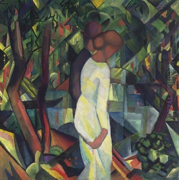 Paar Im Wald Oil Painting by August Macke