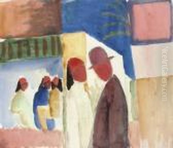 Auf Der Strasse With The Nachlass Stamp Oil Painting by August Macke