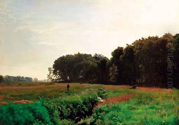 A tranquil summer landscape Oil Painting by Edvard Frederik Petersen