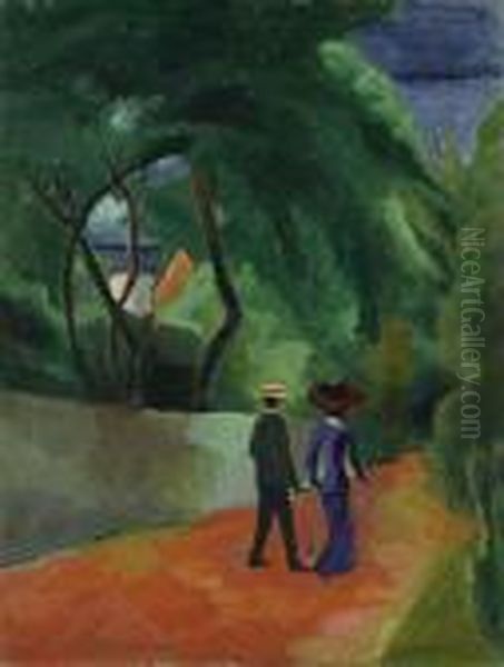 Der Rote Weg. 1914. Oil Painting by August Macke