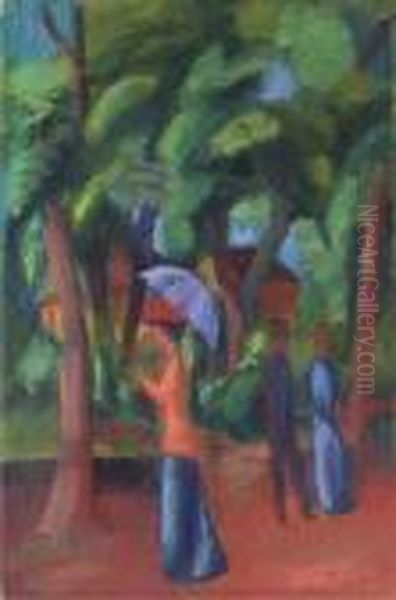 Spaziergang Im Park Oil Painting by August Macke