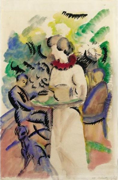 Nachmittag Im Garten (afternoon In The Garden) Oil Painting by August Macke