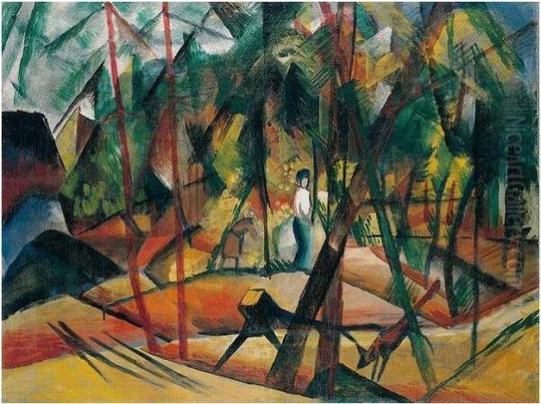 Waldspaziergang (forest Walk) Oil Painting by August Macke