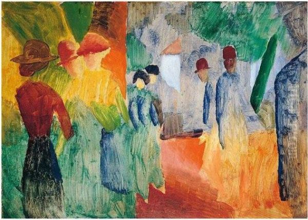 Sonnenuntergang Nach Dem Regen 
(leute Im Park) (sunset After The Rain - Figures In The Park) Oil Painting by August Macke