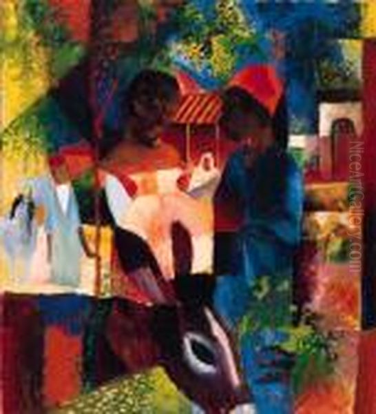 Markt In Tunis Oil Painting by August Macke