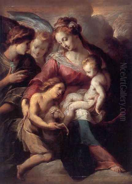 The Virgin and Child with the Infant St John the Baptist and Attendant Angels Oil Painting by Giulio Cesare Procaccini