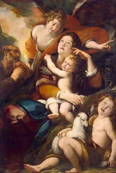 Holy Family with John the Baptist and an Angel Oil Painting by Giulio Cesare Procaccini