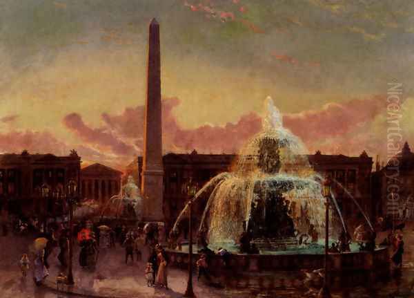 Place De La Concorde, Paris Oil Painting by Gustave Pope