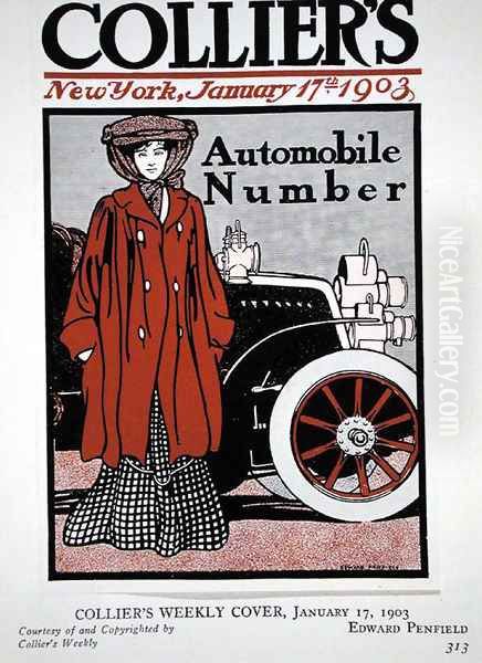 Cover illustration for the Automobile Number, Colliers Magazine, January 17th 1903 Oil Painting by Edward Penfield