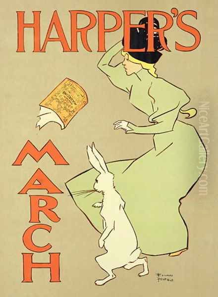 Reproduction of a poster advertising Harpers Magazine, March edition, American, 1894 Oil Painting by Edward Penfield